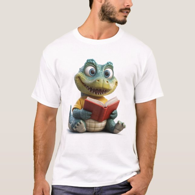 T-shirt Crocodile de dessin animé 3D avec un livre (Devant)