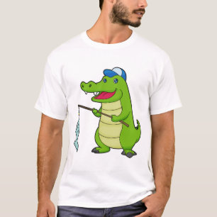 T-shirt Crocodile Pêche Pêcheur Pêcheur canne à pêche