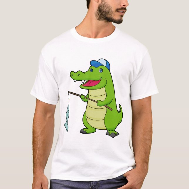 T-shirt Crocodile Pêche Pêcheur Pêcheur canne à pêche (Devant)