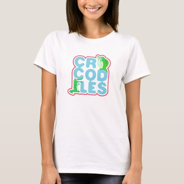 T-shirt Crocodiles avec deux crocs heureux - lettres bleue (Devant)