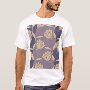 T-shirt Crocus floral rétro : Papier peint bleu mauve