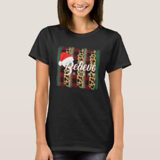 T-shirt Croire au Père Noël chapeau Noël Imprimé Léopard B