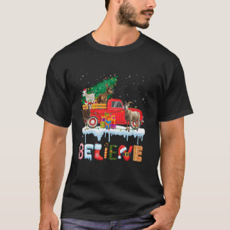 T-shirt Croire Chèvre équitation Camion Rouge Arbre de Noë