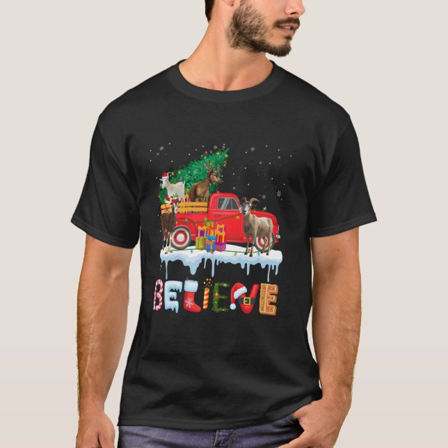 T-shirt Croire Chèvre équitation Camion Rouge Arbre de Noë (Devant)