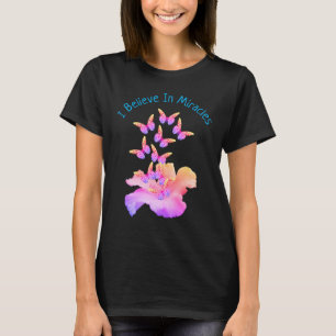 T-shirt Croire En Miracles Hibiscus Flower Butterflies