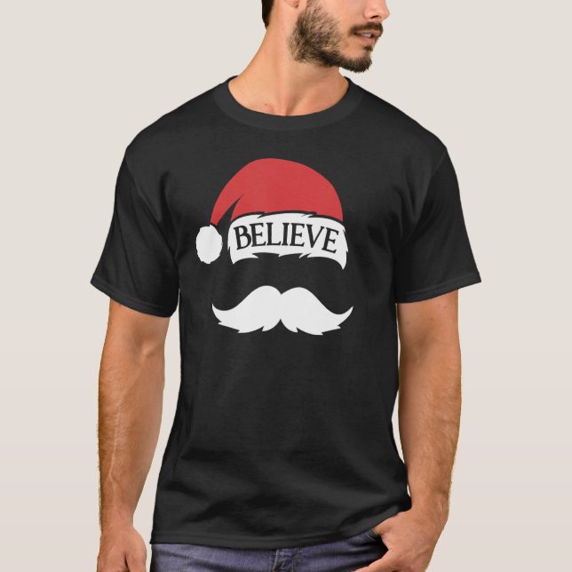 T-shirt Croire Moustache Chapeau de Père Noël Casquette Fa (Devant)