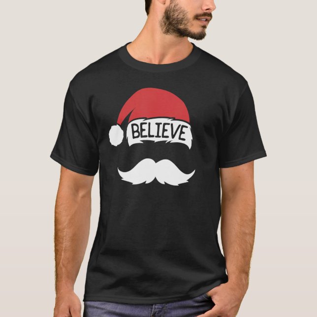 T-shirt Croire Santa Hat Mustache Noël de famille (Devant)