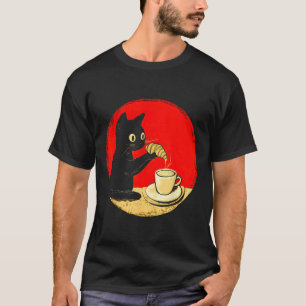 T-shirt Croissant Au Chat En Café Cute Black Cat Foo