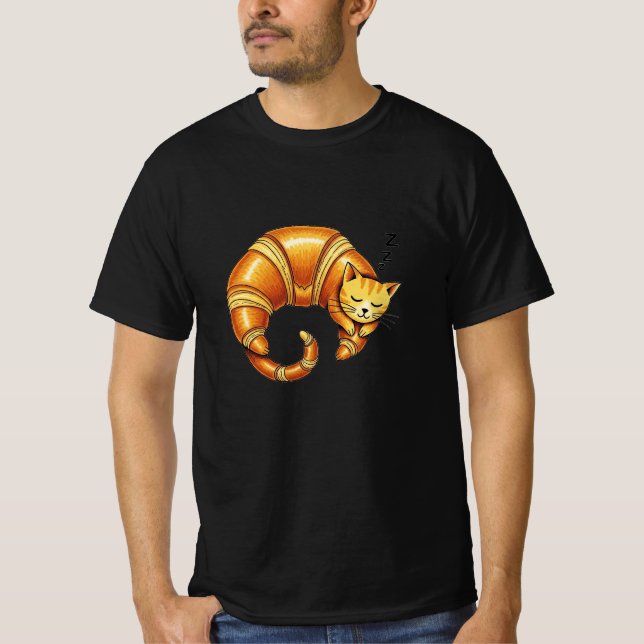 T-shirt Croissant Dormir Chat - Drôle Mignonne Amoureux de (Devant)