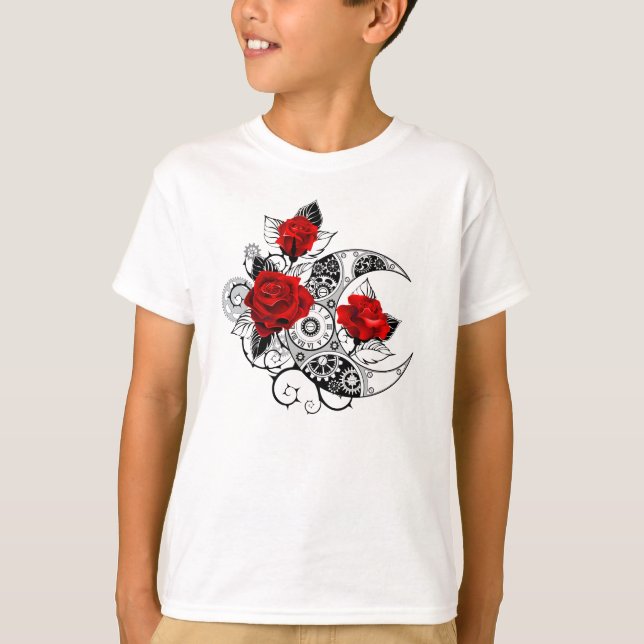 T-shirt Croissant mécanique avec roses rouges (Devant)