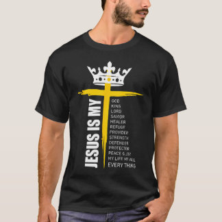 T-shirt Croix Chrétien Jésus-Christ Mon Dieu Roi Seigneur