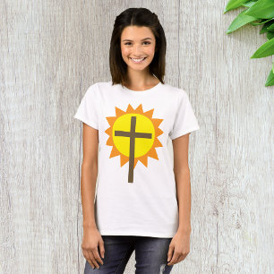 T-shirt Croix chrétienne avec soleil jaune et rayons orang