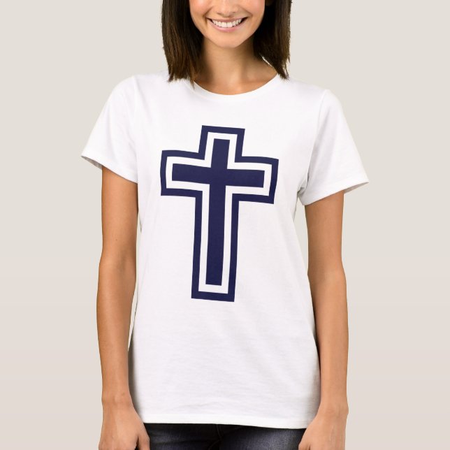 T-shirt Croix chrétienne bleue différentes variantes (Devant)
