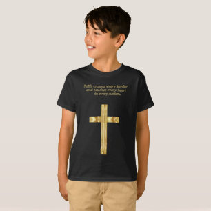 T-shirt Croix chrétienne de foi d'or avec l'énonciation