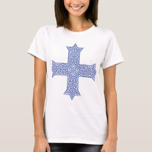 T-shirt Croix copte d'art en Lapis Bleu Premium