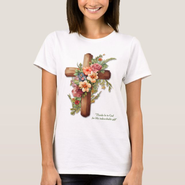 T-shirt Croix de Pâques florale Écriture biblique chrétien (Devant)