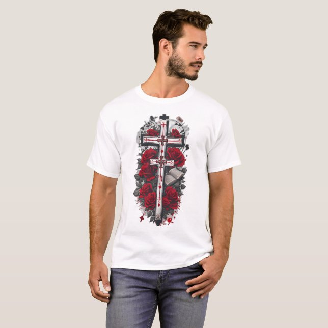 T-shirt Croix gothique de tatouage 10 (Devant entier)