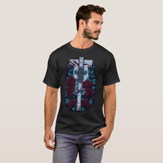 T-shirt Croix gothique de tatouage 15 (Devant entier)