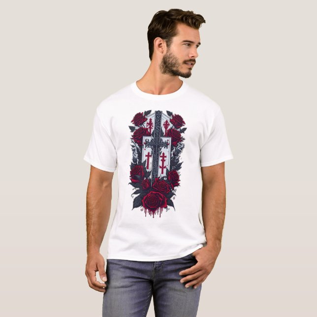 T-shirt Croix gothique de tatouage 18 (Devant entier)