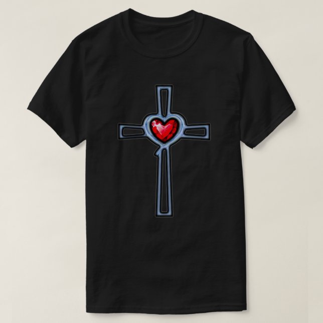 T-shirt Croix Ruby Red Gemstone Heart (Design devant)