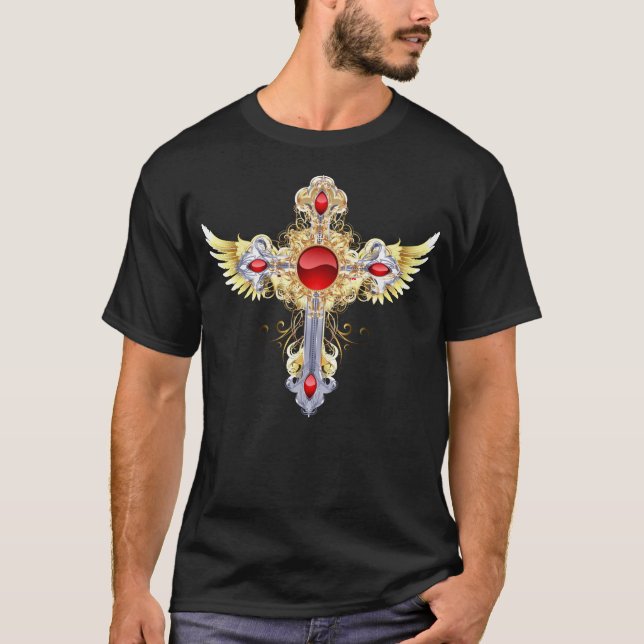 T-shirt Croix sacrée ornée or et argent (Devant)