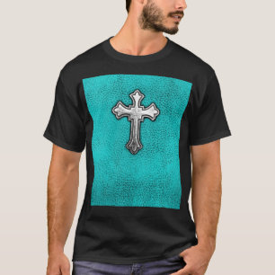 T-shirt Croix turquoise en métal