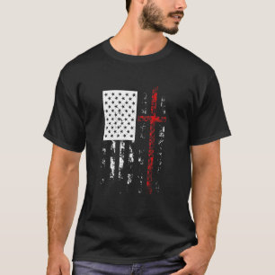 T-shirt Croix USA Drapeau Religieux Jésus chrétien Foi Vet