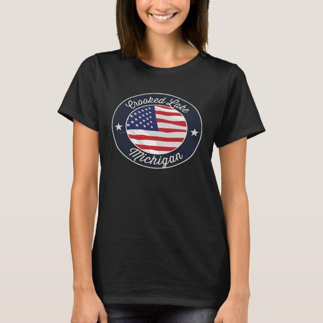 T-shirt Crooked Lake  Patriotic Michigan Souvenir (Devant)