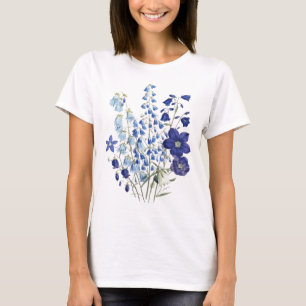 T-shirt Croquis botanique de fleur sauvage bleue délicate 
