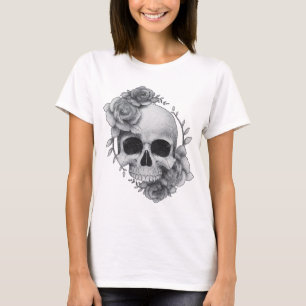 T-shirt Croquis de crâne et de roses