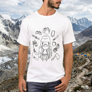 T-shirt Croquis de matériel d'aventure   Dessin au trait d