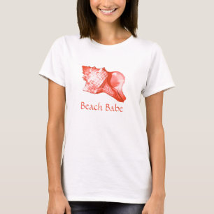 T-shirt Croquis en coquille de cône - corail, coquille ros