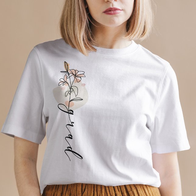 T-shirt Croquis floral grisé personnalisé Script moderne (Créateur téléchargé)