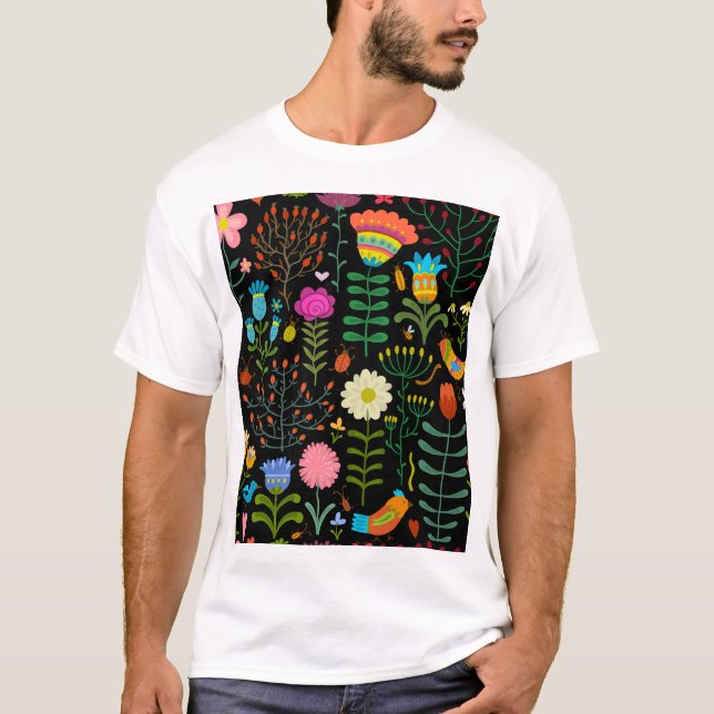 T-shirt Croquis floral, motif artistique sans couture. (Devant)