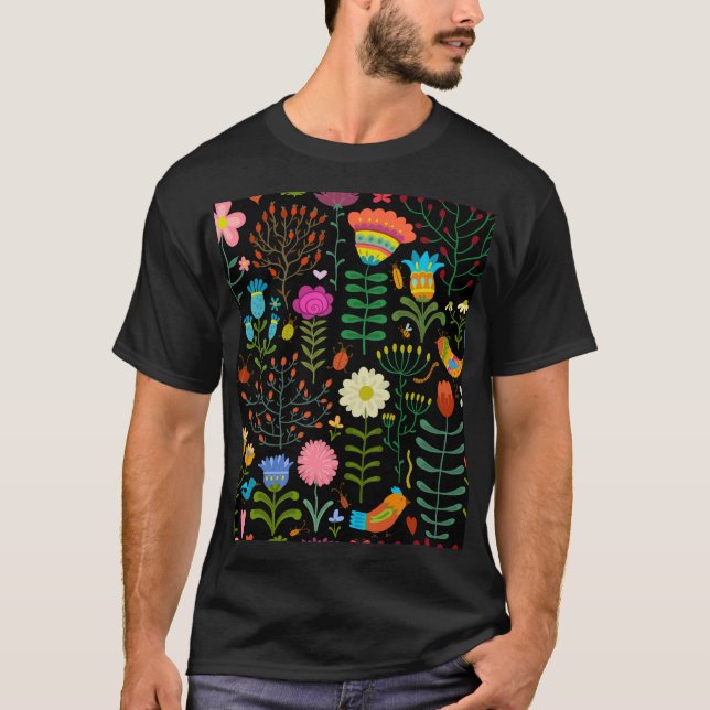 T-shirt Croquis floral, motif artistique sans couture. (Devant)
