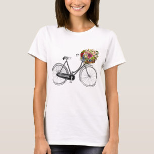 T-shirt Croquis vintage Panier à fleurs de vélo de dessin
