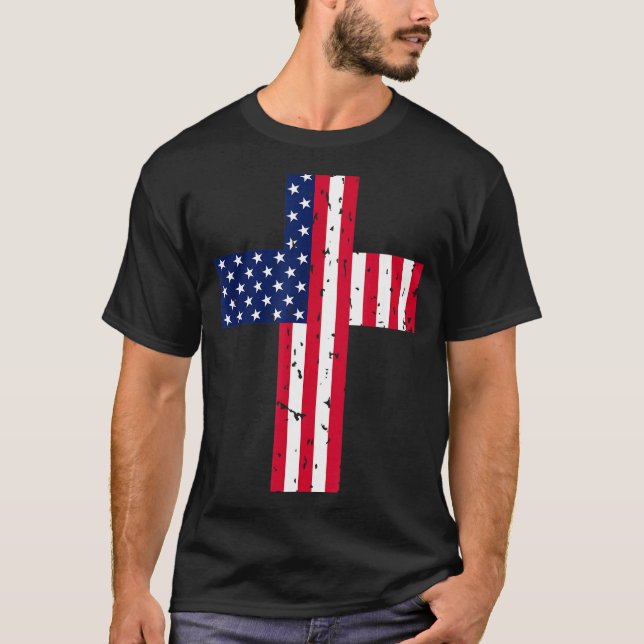 T-shirt Cross Usa Flag Christian Religious Us America Fait (Devant)