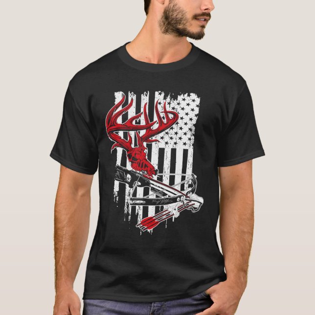 T-shirt Crossbow Archery Bow Chasse Camo Drapeau Américain (Devant)