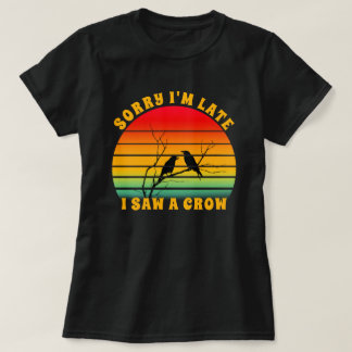 T-shirt Crow Silhouette Retro Sunset Circle Désolé je suis