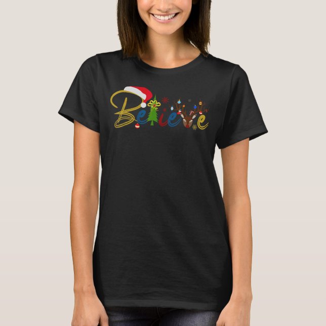 T-shirt Croyez Noël arbre mignonne Santa Hat (Devant)