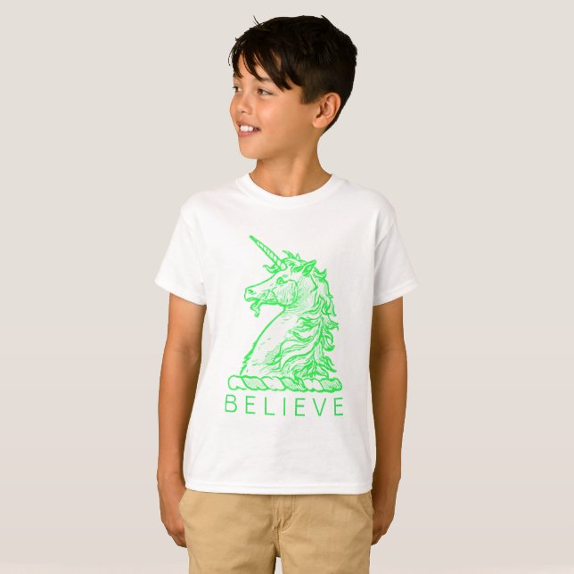 T-shirt Croyez ou Nom Magical Horse Unicorn Green (Devant entier)