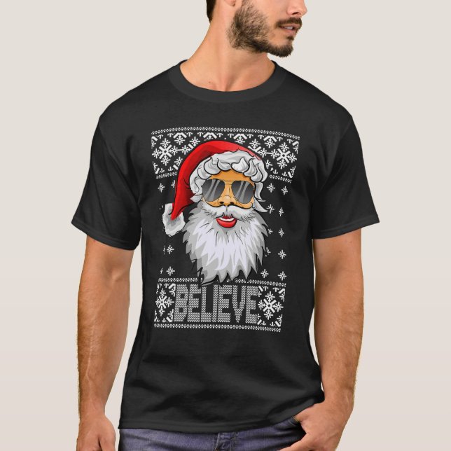 T-shirt Croyez Père Noël Lunettes de soleil UGLY Noël Fami (Devant)