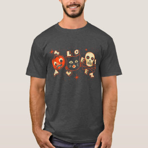 T-shirt Cru de crâne de chat de citrouille de Halloween