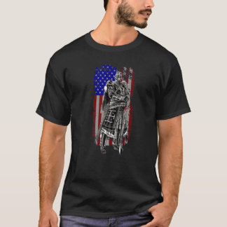T-shirt Crusader Knight Templar God Warrior America Flag F