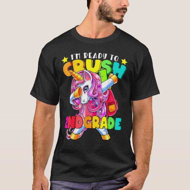 T-shirt Crush 2nd Grade Dabbing Unicorn Back To School Gir (Devant)