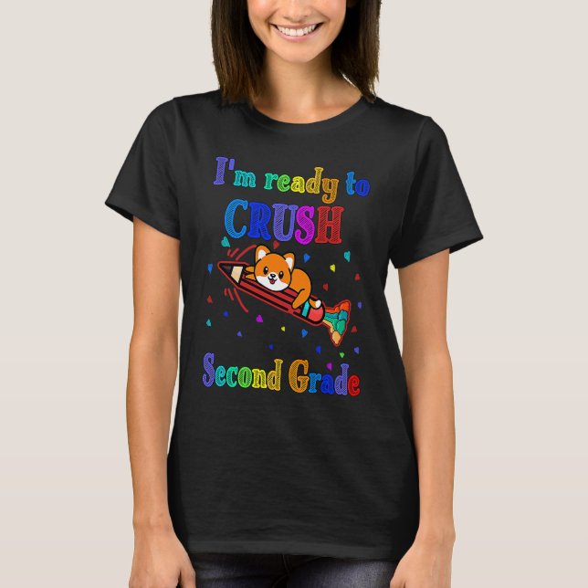 T-shirt Crush 2nd grade girls boys Teacher Rainbow cat sec (Devant)