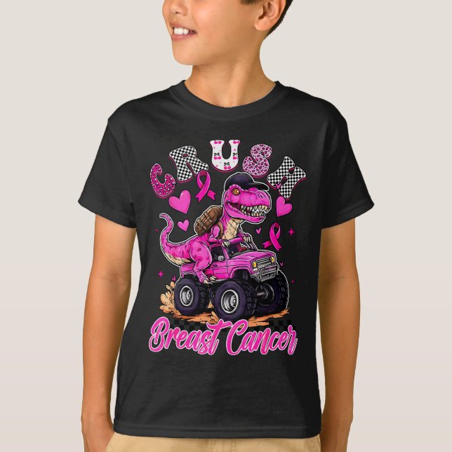 T-shirt Crush Breast Cancer Dinosaur T Rex Monster Truck B (Devant)