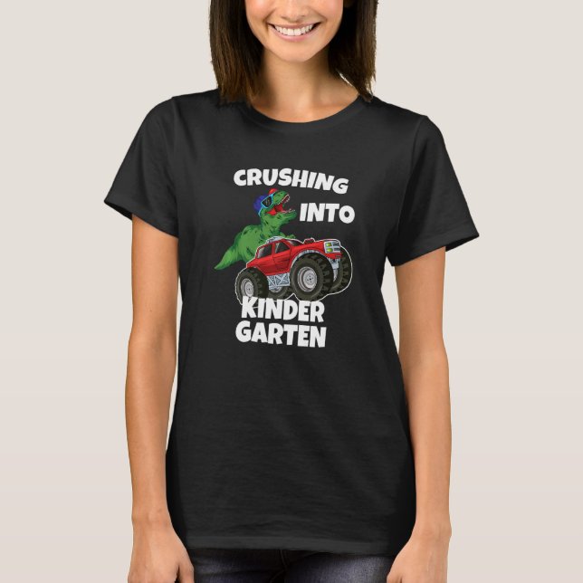 T-shirt Crushing into Kindergarten Monster Truck Dinosaur  (Devant)
