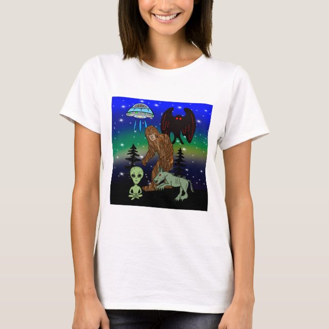 T-shirt Cryptid Big Foot Alien Mothman UFO Chupacabra (Devant)