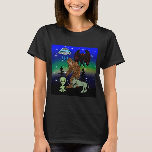 T-shirt Cryptid Big Foot Alien Mothman UFO Chupacabra (Devant)